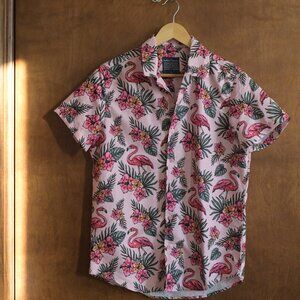 Summer Pink Flamingo Button-Up Shirt. Men's S.